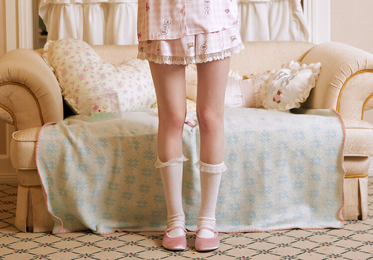 Gukoo Women's Summer Pajamas Ice Silk Sweet Plaid Homewear Set Thin Mesh Pink S 17