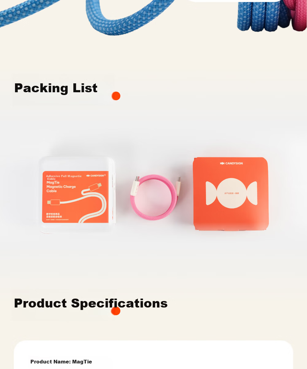 CANDYSIGN Sugar Factory Cloud Line Hard Candy Full Magnetic Adhesive 100W C-C Cloud Blue Apple Charging Cable Data Cable Fast Charge Type-C iPad Laptop 18
