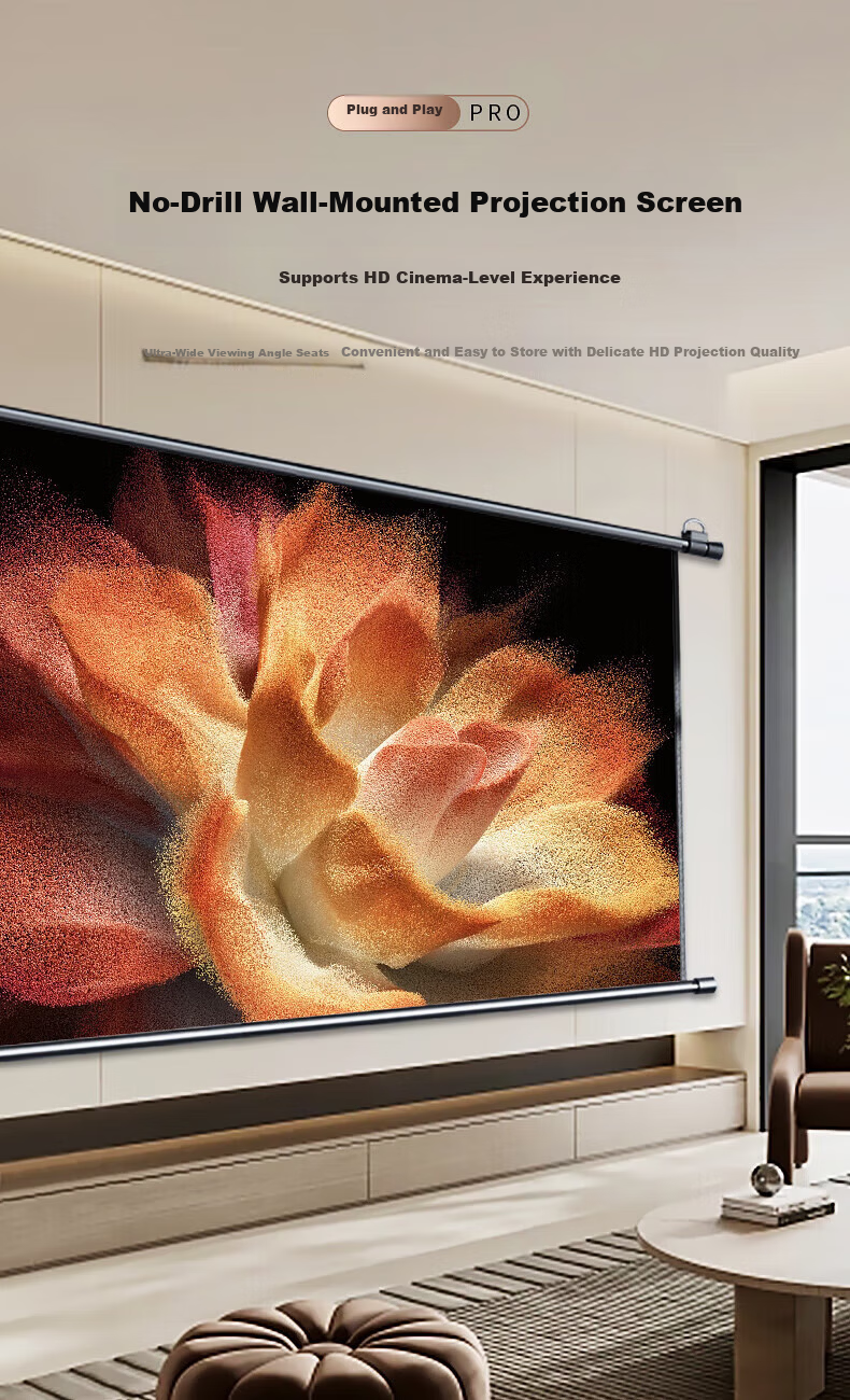 MEISHUO 100-Inch 16:9 Dual-Use Screen for Wall And Stand, White Plastic High-Definition Portable Projector Screen, No Drilling Required, for Home Office Use, Compatible with XGIMI, Jmgo, Dangbei, Xiaomi 1