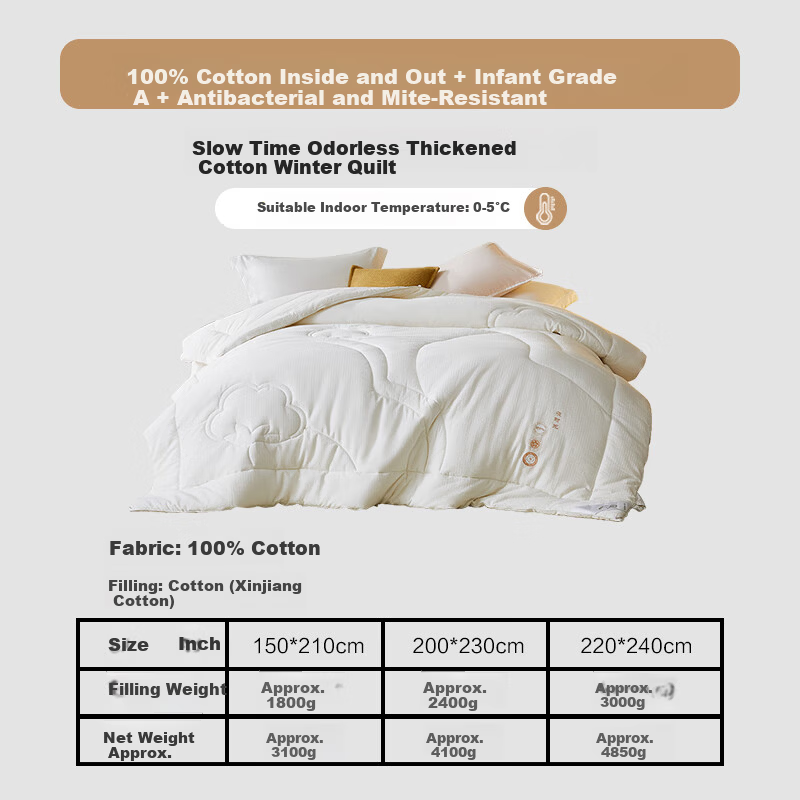 Shuixingjiafang Xinjiang Cotton Quilt, 100% Pure Cotton Comforter, Winter Cotton Duvet Insert, Double Size, Approximately 9.7 Jin, 220x240cm