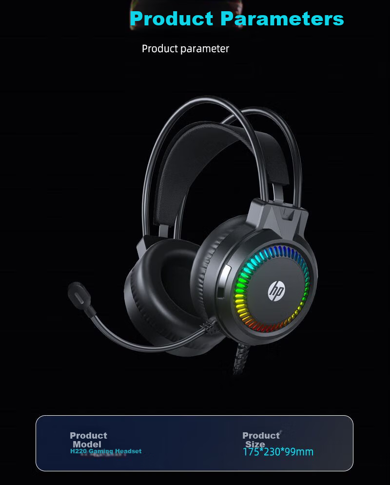 HP H220 Over-Ear Gaming Headset, Stereo Surround Sound, Wired Headphones with Microphone for Internet Cafes And E-Sports Games CSGO PUBG, Compatible with Desktop Computers And Laptops 13