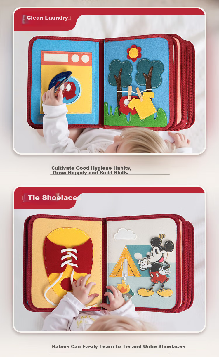 Disney Montessori Early Education Baby Cloth Book Infant Toy Luxury Book Newborn Gift Box First Birthday New Year Gift 5