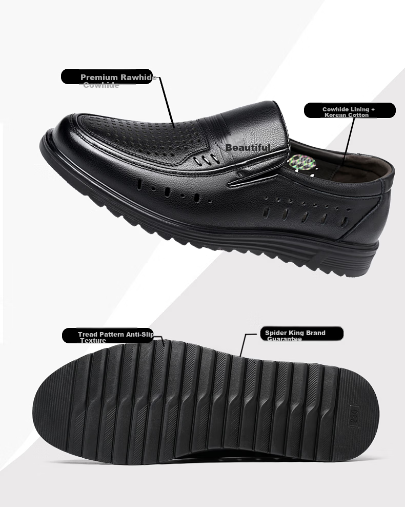 SPIDER KING Men's Leather Sandals Cowhide Summer Hollow Breathable Business Casual Shoes 48237 Black Size 41 4
