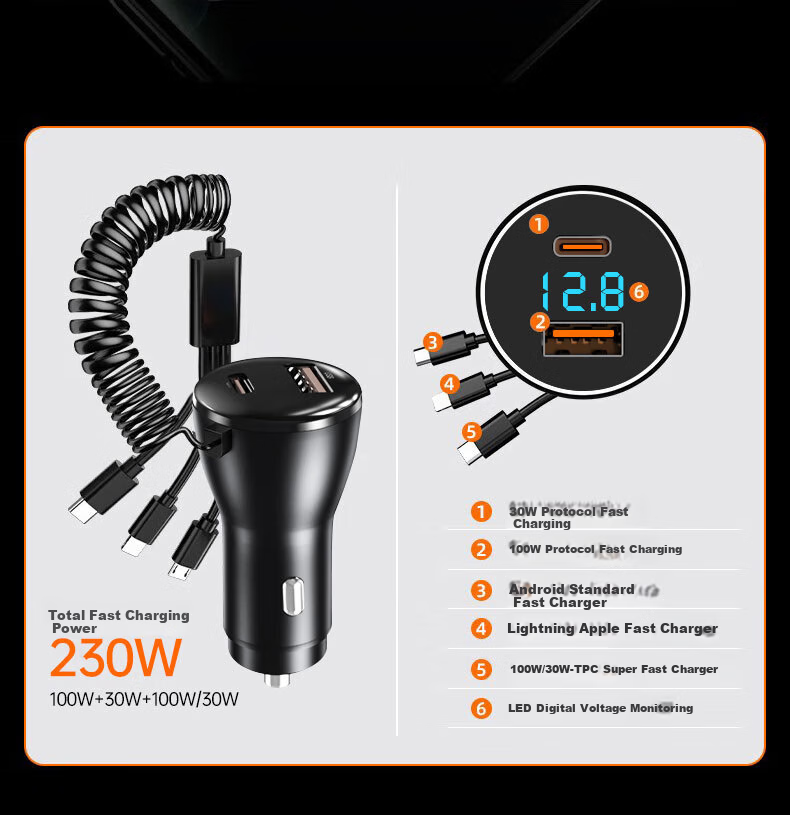 Newmine Super Fast Car Charger Bluetooth Cigarette Lighter Adapter with Retractable Cable Dual USB 2026 New Model Compatible with Apple 8-17 Series + Huawei Xiaomi 2