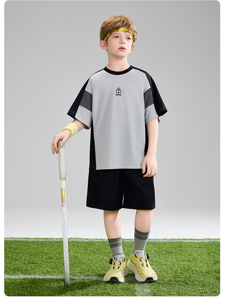 ASK JUNIOR Children's Quick-Dry Set Summer 2026 Boys' Short Sleeve T-Shirt and Sports Shorts Two-Piece Set 18