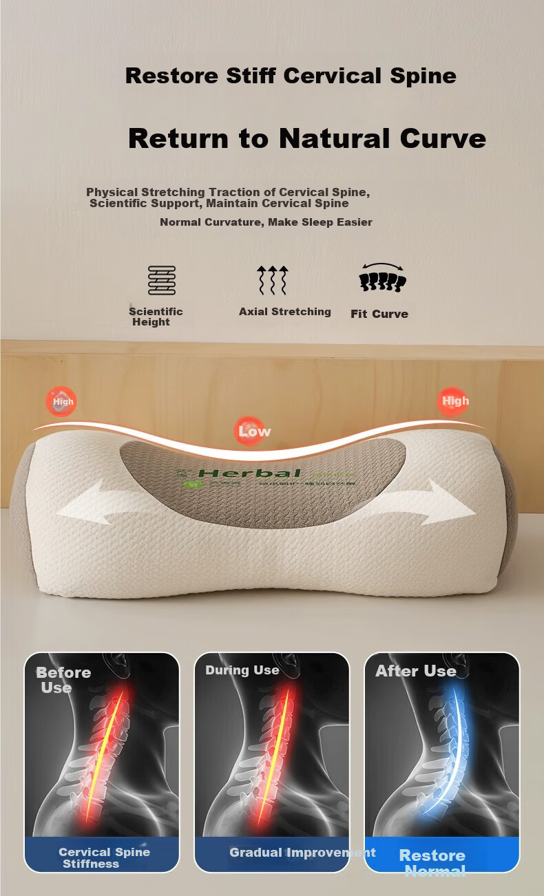 Chuangmaishi [Class A] Cervical Pillow Neck Support Pillow 100% Buckwheat Pillow for Men Anti-Curved Traction Round Pillow Nap Pillow 3