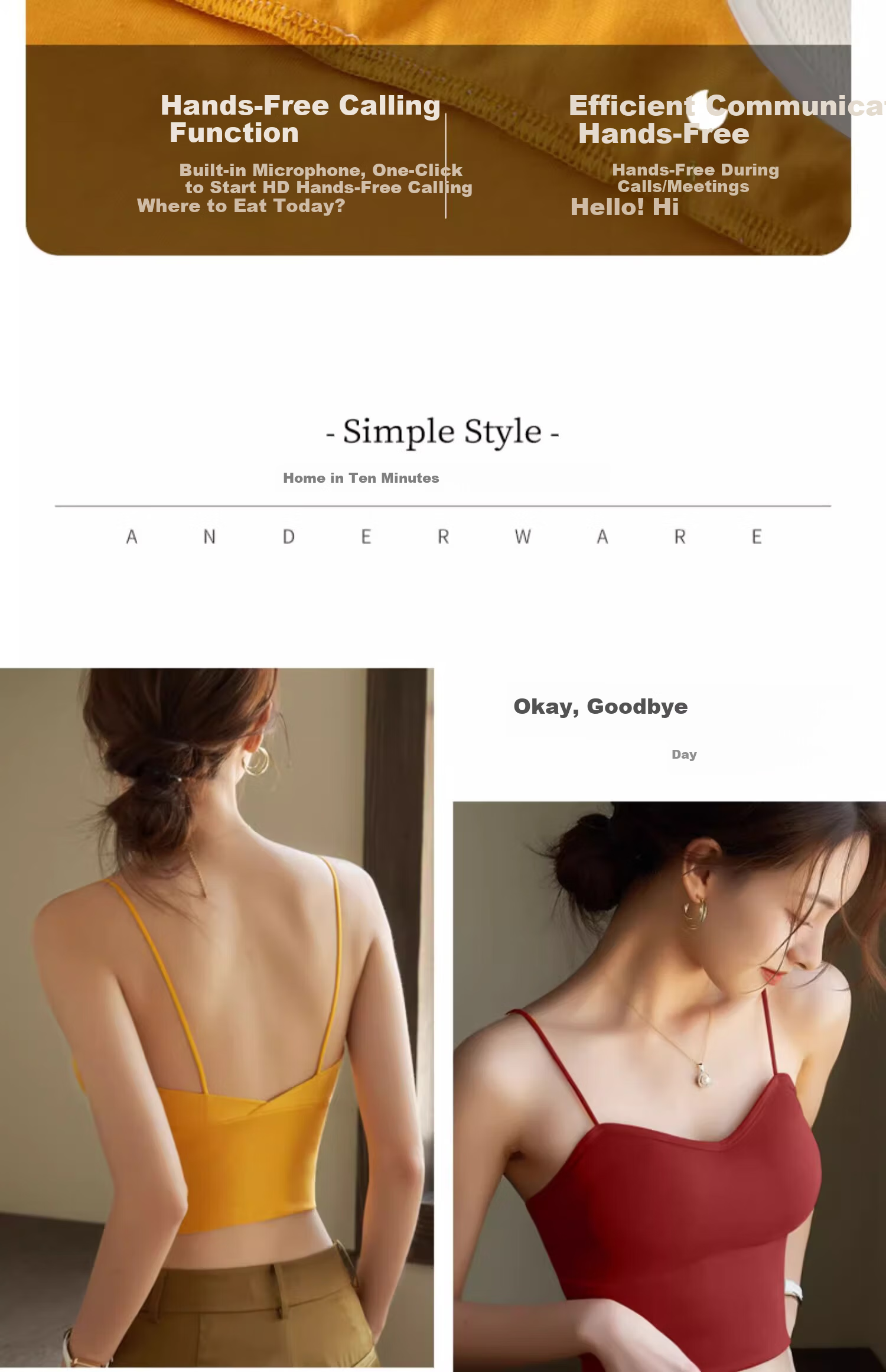 NOMe Women's Summer Vest Tank Top with Integrated Cup, V-Neck, Cropped, Outerwear and Inner Layer, Ginger Yellow, XL 4