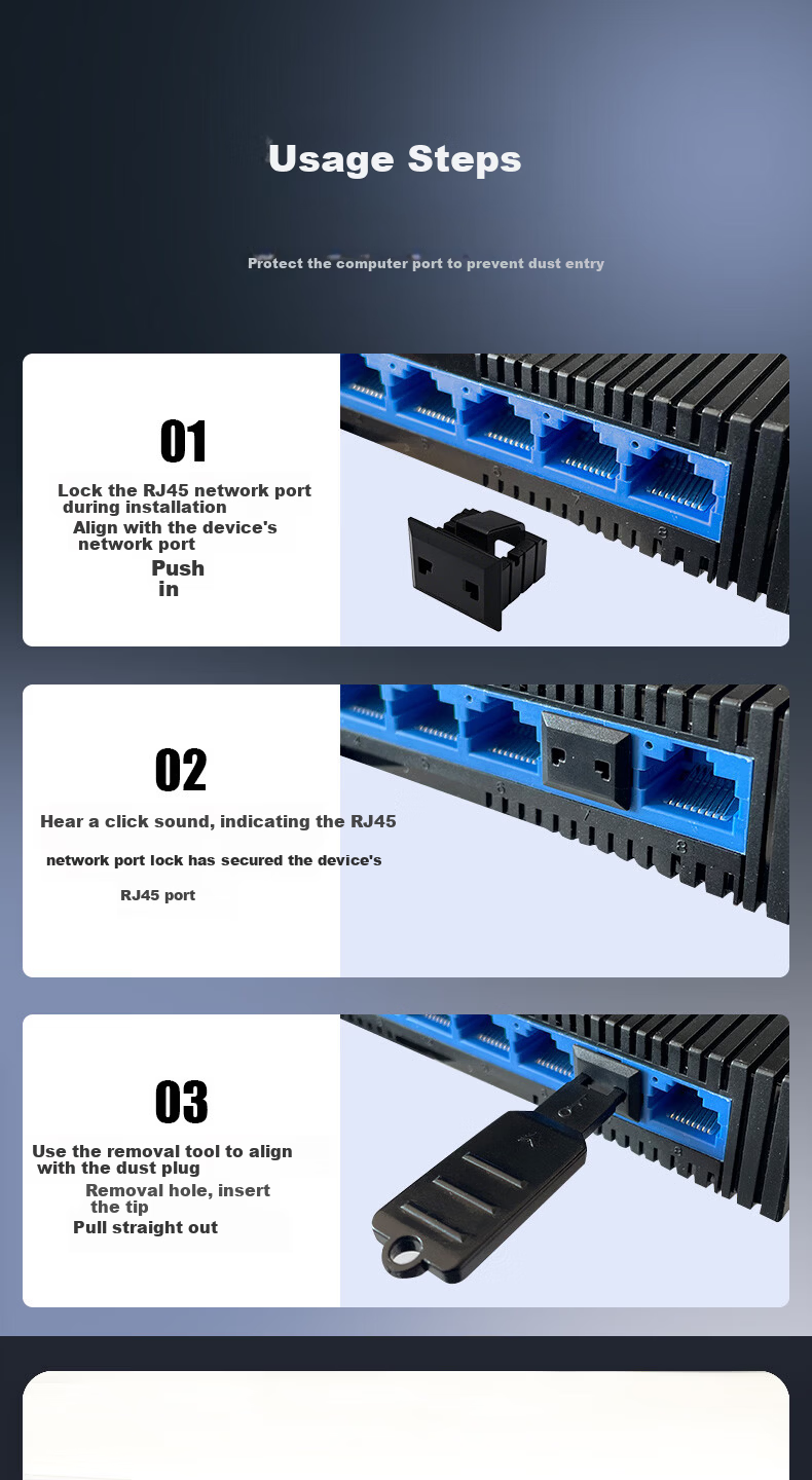 Suoli RJ45 Network Port Lock, Removable Sealing Plug, Dust Plug, Network Port Safety Lock, Data Protection Tool, 5 Pieces + 100 Black Dust Plugs / External Cover Dust Plug / 20185 3