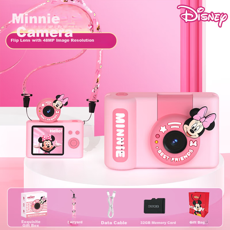Disney Kids Camera CCD Digital Camera Entry-Level Student Camera Travel Portable Toy for Boys and Girls Birthday Gift Box C1 Minnie