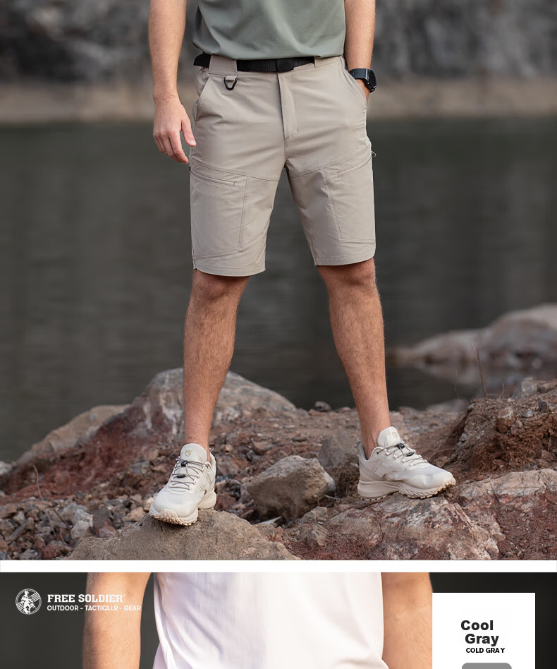Free Soldier Peak Spring Summer Shorts Teflon Three-Defense Men's Work Shorts Breathable Sun Protection UPF50+ Light Gray 36W/10L 15