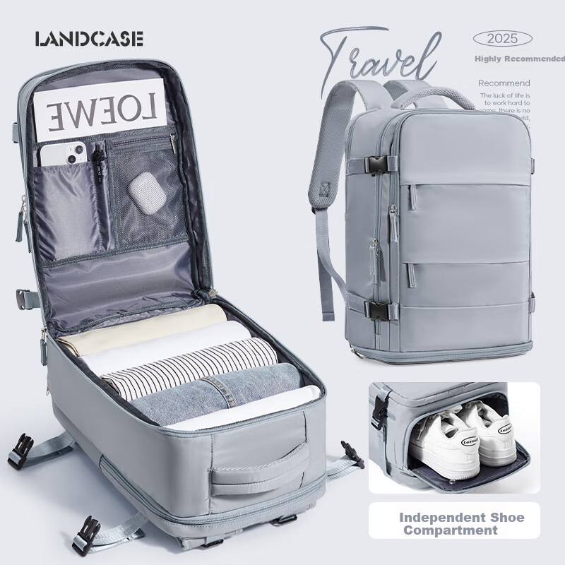 Landcase Backpack Travel Bag Men Large Capacity Double Shoulder Bag Women Multifunctional Laptop Bag Short Trip Business Luggage Bag 1637 Gray Blue