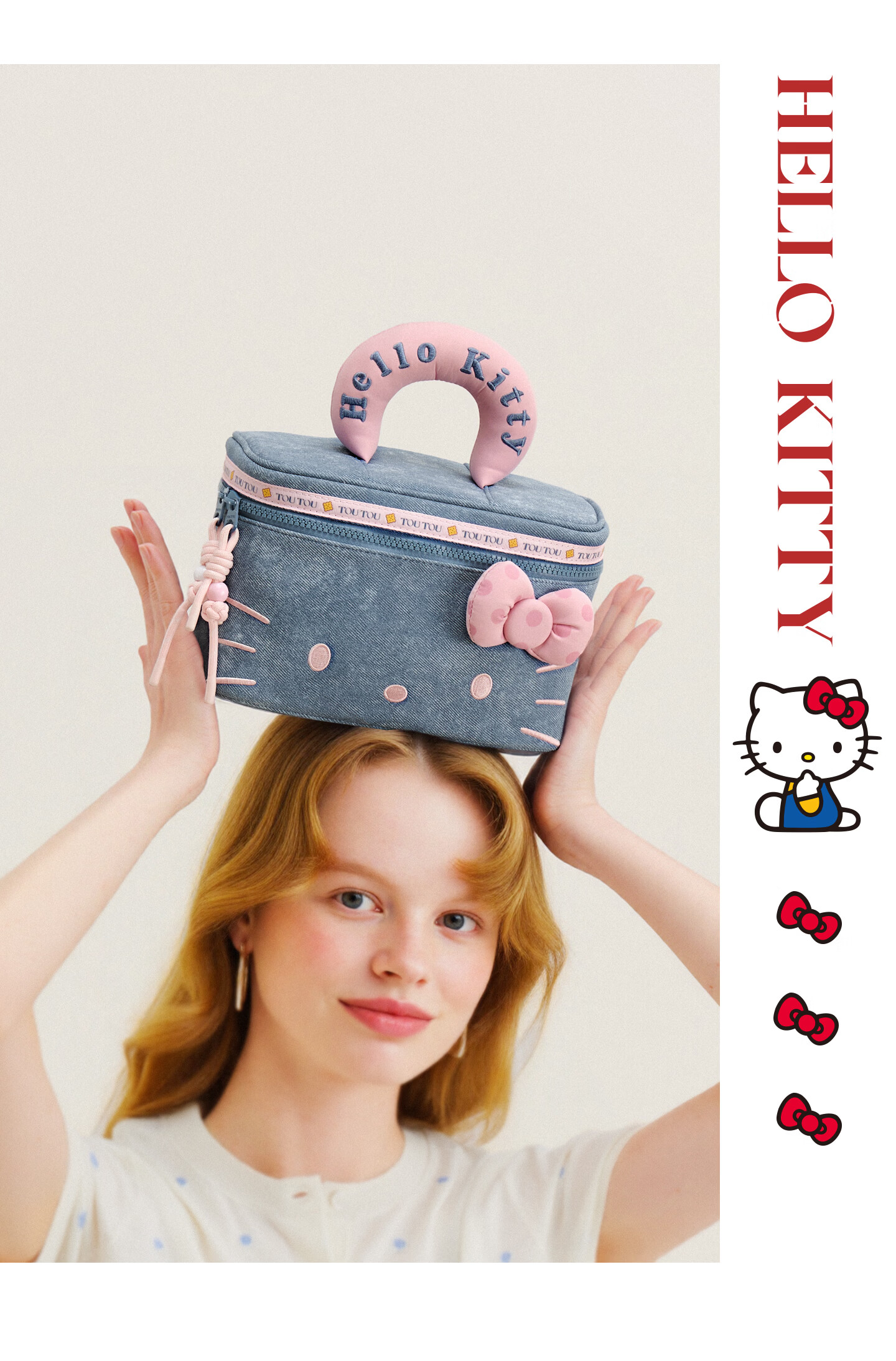 Toutou New Hello Kitty Denim Makeup Bag Storage Camera Bag Children's Day Birthday Gift for Girlfriend 32