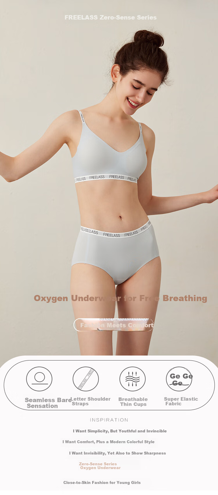 Fuli Girl Seamless Oxygen Bra Women's Thin Comfortable Wireless Bra Purple L (Fits 80A/B/C) 1