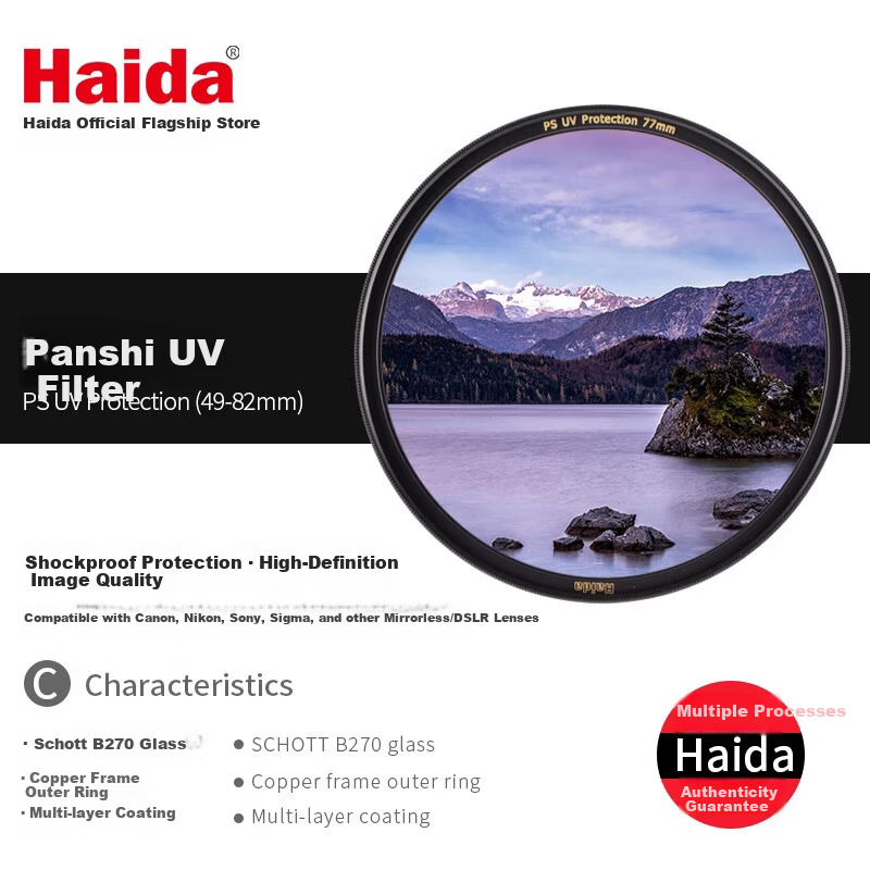 Haida Panshi UV Filter 72mm Nano Double-Sided Multi-Coated Scratch-Resistant Protective Lens Filter for Canon Nikon Sony Fuji DSLR Mirrorless Cameras
