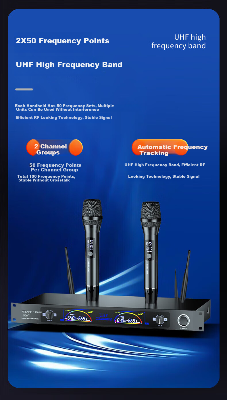 SAST OK-60 Wireless UHF Dual-Channel Microphone Professional KTV Karaoke Microphone Home Singing Microphone Professional Sound System Microphone 4
