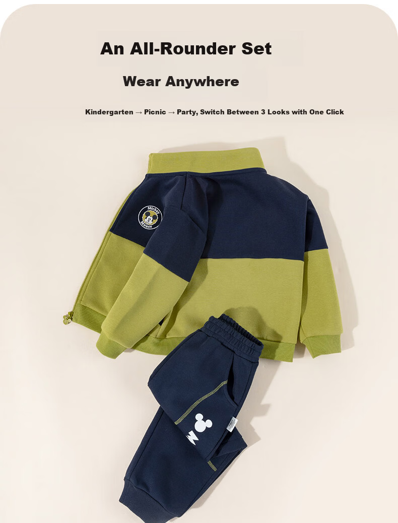 Disney Kids Spring and Autumn New Boys Cartoon Fashion Casual Comfortable Warm Jacket Set Retro Green 100 5