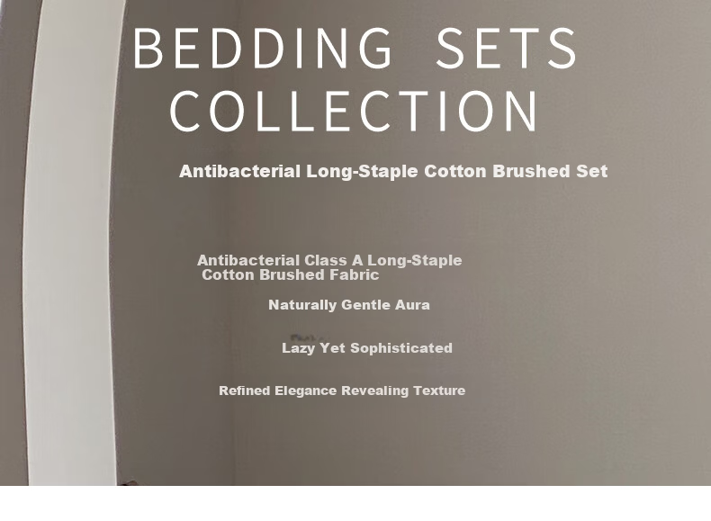 AMOR Antibacterial Class A 100-Count Cotton Brushed Four-Piece Bedding Set Pure Cotton Winter Duvet Cover Fitted Sheet Gem Blue Standard 3