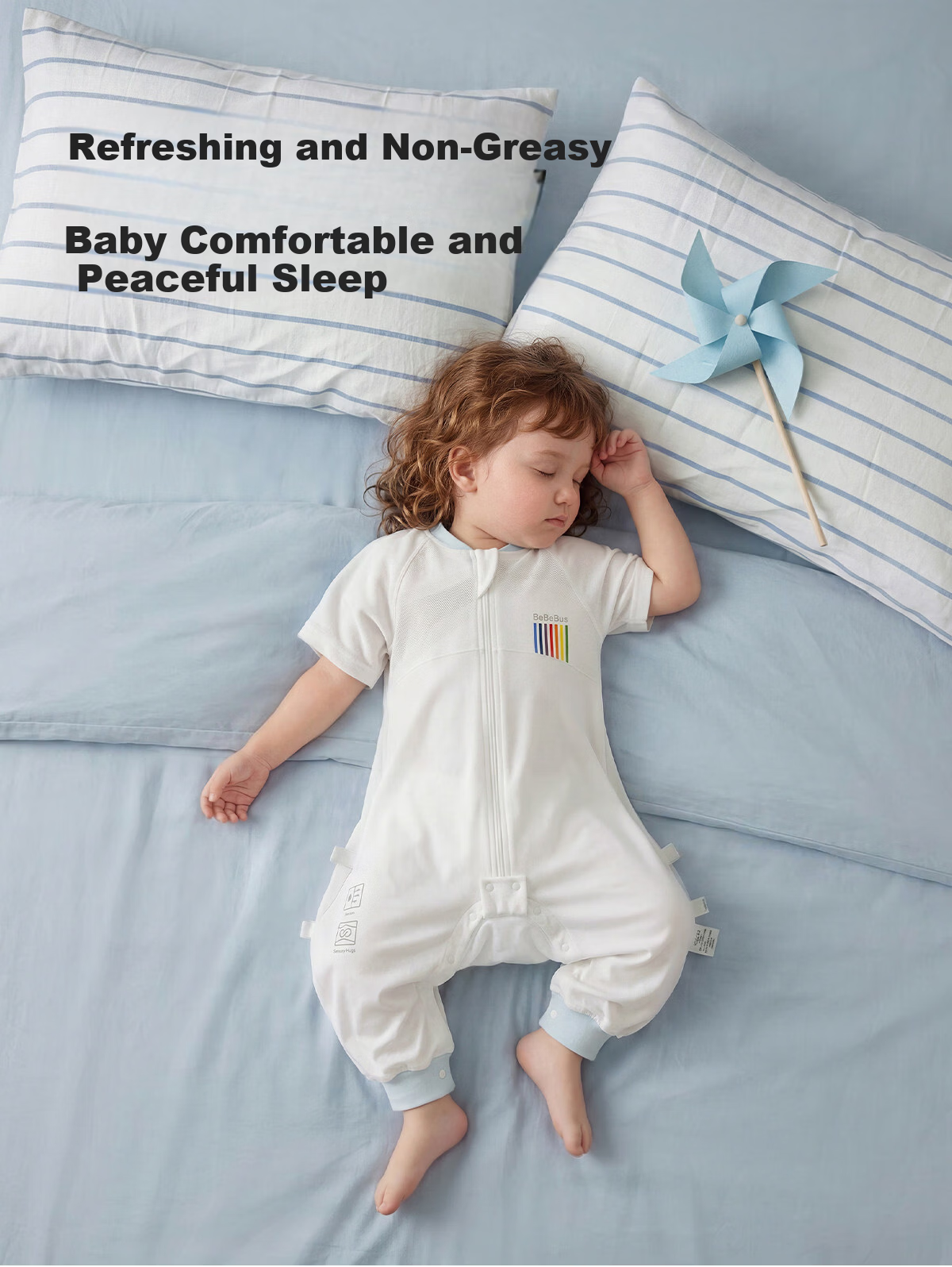 Bebebus Baby Sleeping Bag Small Windmill Spring and Summer Thin Children's Leg-Separated Sleeping Bag Short Sleeve Anti-Kick Quilt Size M 13