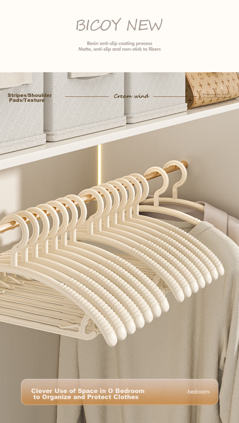 Baicaoyuan Non-Marking Clothes Hangers, Anti-Slip Wide Shoulder Thickened Hangers, Household Milk White 20-Pack 20