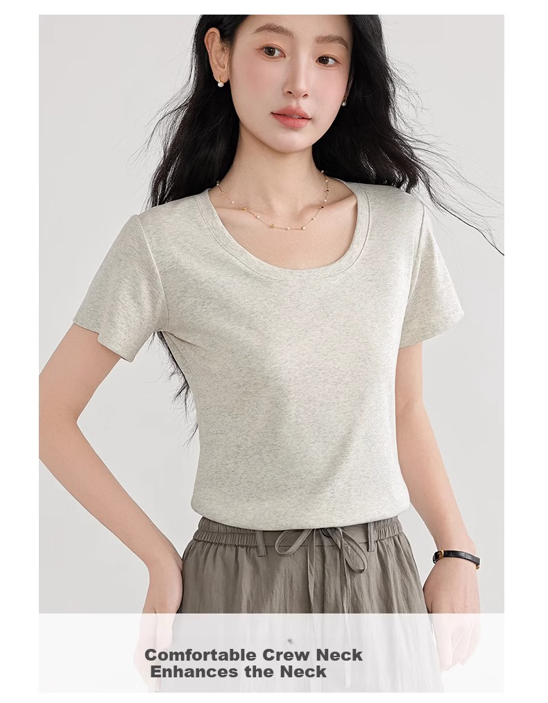 Woodpecker Solid Color Short Sleeve Women's T-Shirt 2025 Summer New Round Neck Regular Shoulder Fashion Casual Versatile Top Black M 2