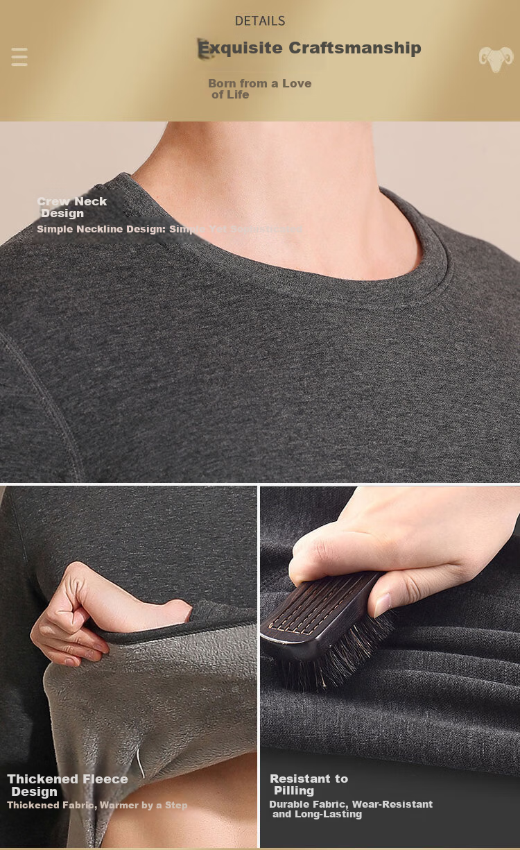 Hengyuanxiang [Hot Sale 50,000 Sets] Men's Thermal Underwear Set Cashmere Goat Velvet Thickened Autumn Winter Crew Neck Top and Bottom Dark Gray 10
