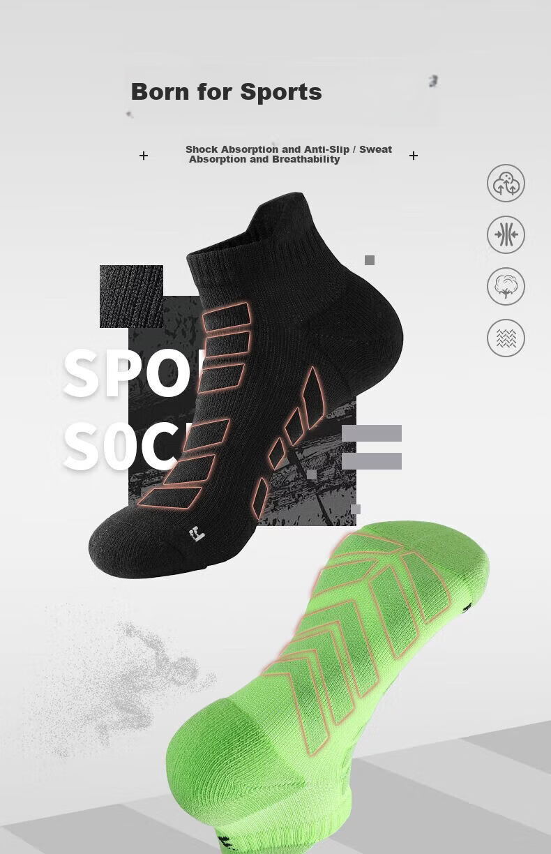 361° Men's Sports Breathable Sweat-Absorbing Shock-Absorbing Non-Slip Running Marathon Socks Black - 3 Pairs One Size 2
