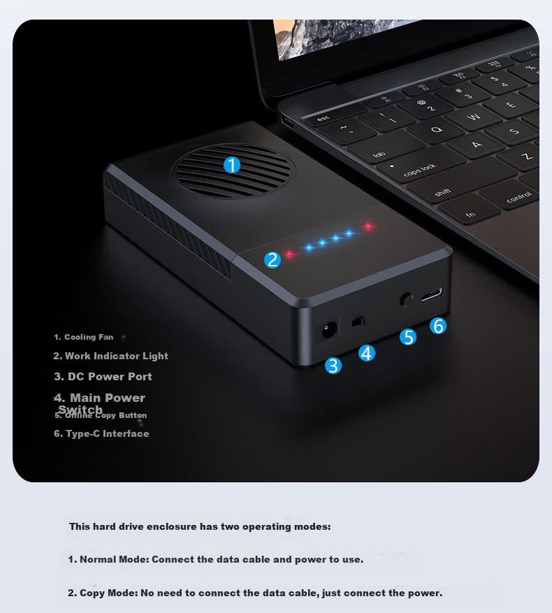 LINSTORAGE M.2 NVMe SSD Enclosure Dual-Bay Offline Copy Type-C 3.2 External SSD Hard Drive Case for Laptop and Mobile Phone 14