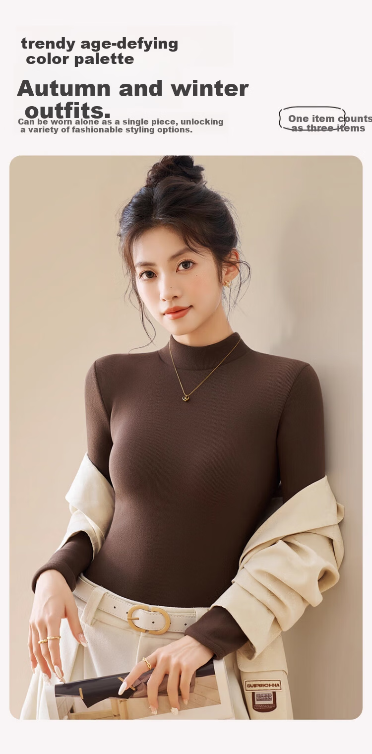 Caiyue Fleece-Lined Thickened Base Shirt Women's Lamb Wool Half Turtleneck Thermal Top Winter Cold-Resistant Mid-Neck Windproof Underwear 2