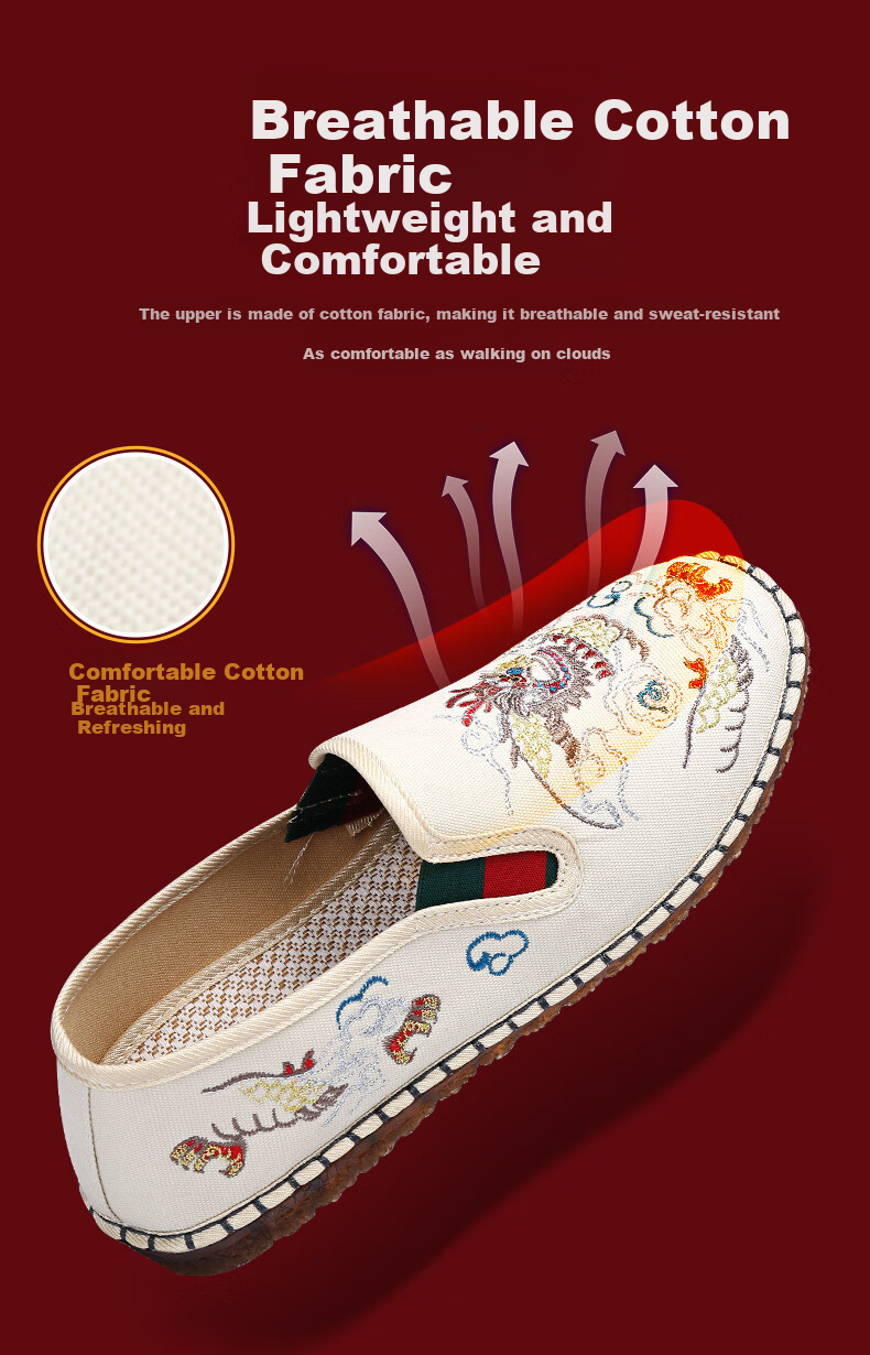 BUSHEYUAN Youth Chinese Style Retro Embroidered Dragon Pattern Slip-On Flat Casual Shoes Hanfu Old Beijing Cloth Shoes Men 211-9016 Black 39 6