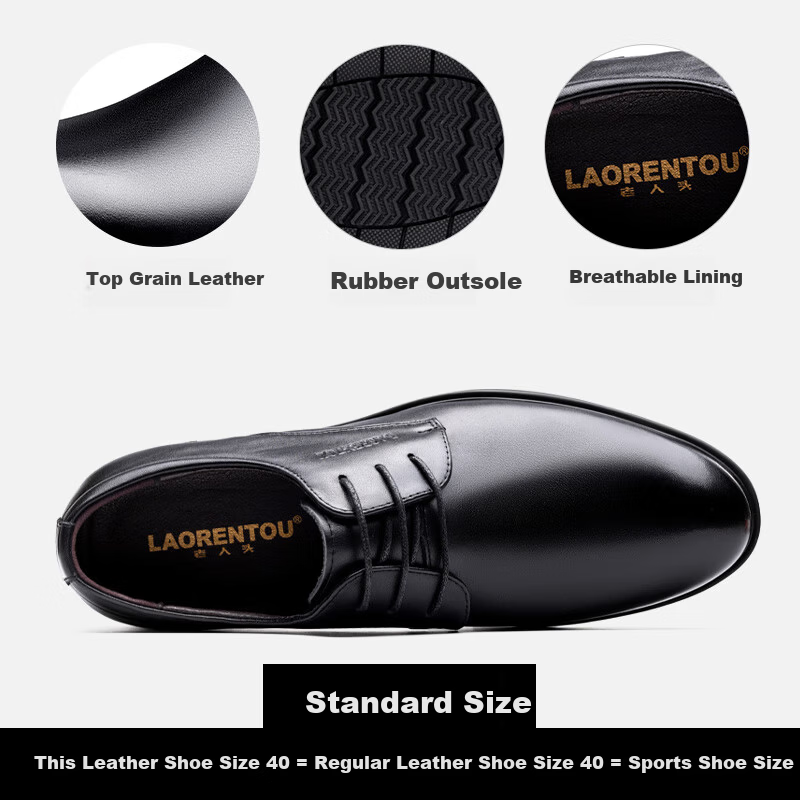 LAORENTOU Men's Business Dress Shoes Spring British Style Breathable Genuine Leather Derby Shoes LA222 Black Size 38