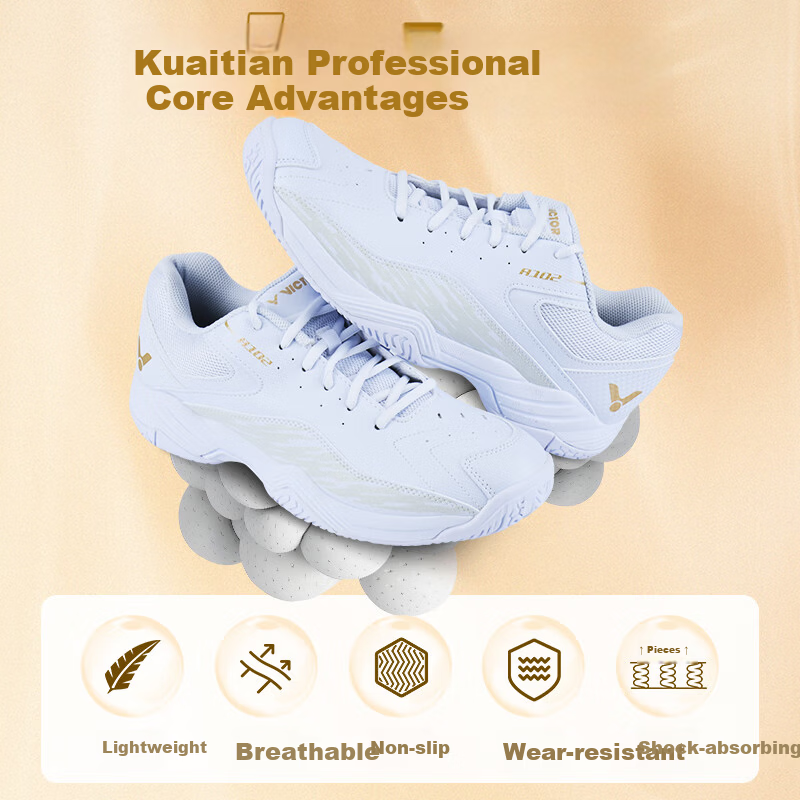 VICTOR Victory Badminton Shoes Unisex A102 High Elasticity Stable Sports Badminton Shoes White Gold Color Size 39