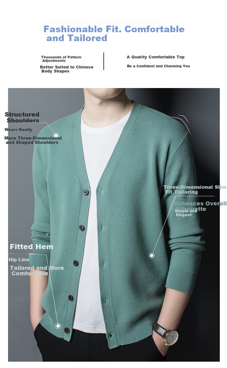Hengyuanxiang Men's Knitted Cardigan Spring Autumn Solid Color Wool Blend Casual Warm Sweater Jacket 4
