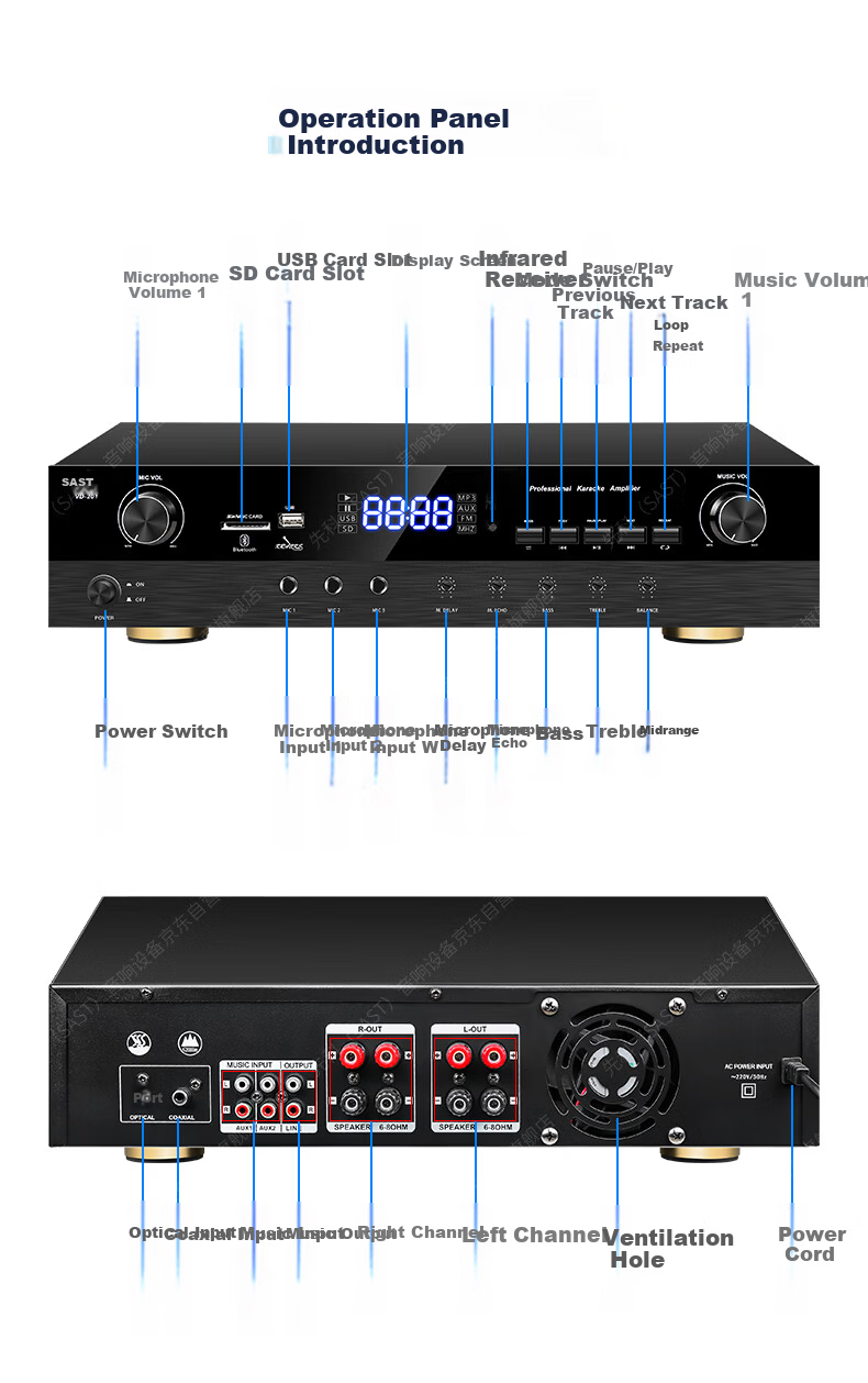 SAST Professional Pure Amplifier, High-End Hifi Stage Wedding Home Performance KTV Dual-Channel High-Power Audio Amplifier MV-400Axs 11