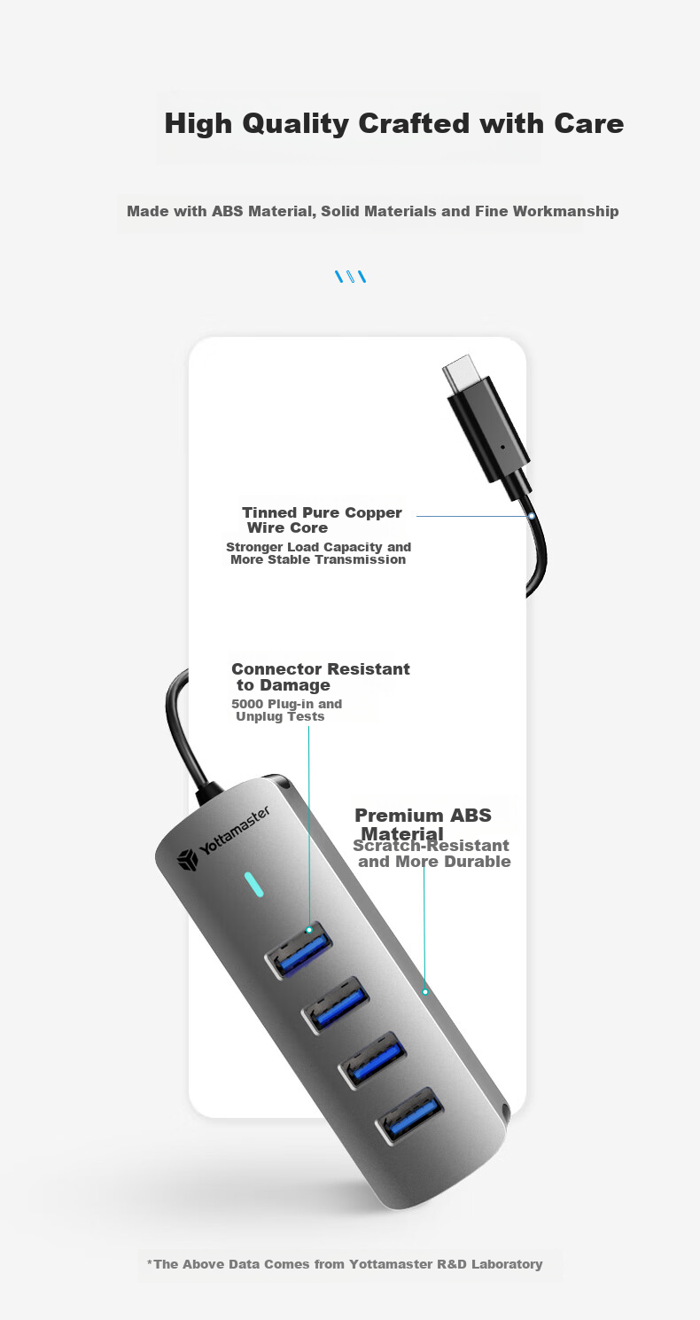 Yottamaster USB 3.0 Hub Docking Station High-Speed 4-Port Hub Expansion Dock Laptop Multi-Port Adapter Extension Cable 0.15m 7