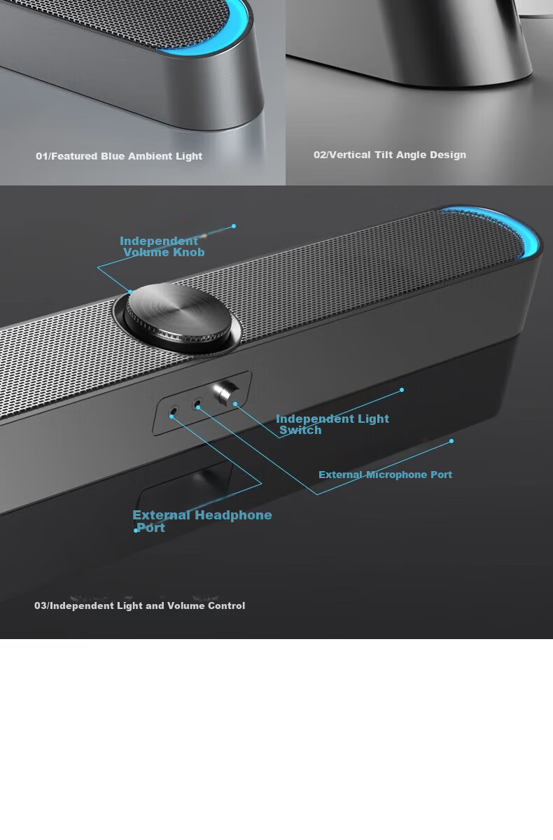 SADA V-198 USB Wired Multimedia Desktop Microphone Speaker Combo with Subwoofer for Computer Laptop Home Use 9