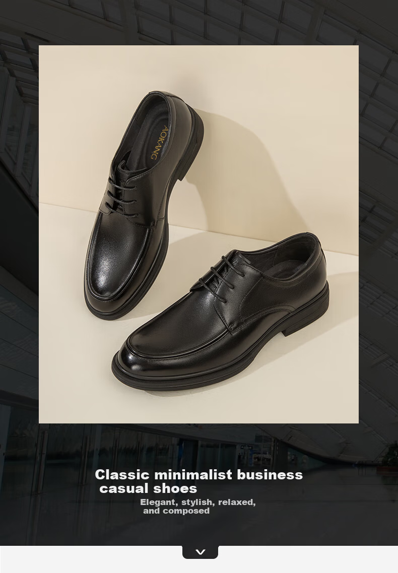 Aokang Lace-Up Comfortable Sole Solid Color Business Formal Breathable Men's Leather Shoes Black Size 43 1