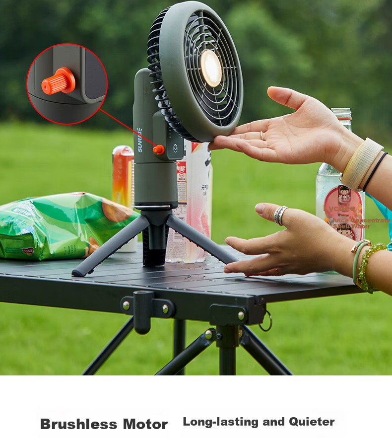 Sanlixi Mini Fan Outdoor Camping Portable Brushless Motor Silent Oscillating Fan Long-lasting Battery Fan with Light 8
