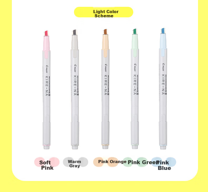 PILOT KIRE-NA Dual-Ended Highlighter Marker Non-Bleeding Colored Fluorescent Pen for Students Pink Orange 15