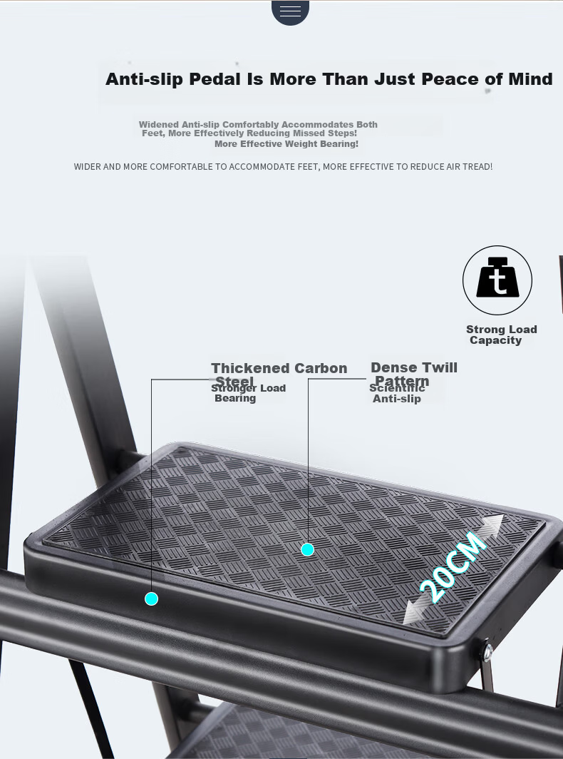 AOZHI Household Folding Ladder Elevated Thickened Step Ladder Thickened Pedal Engineering Ladder Black Three-Step Ladder 6