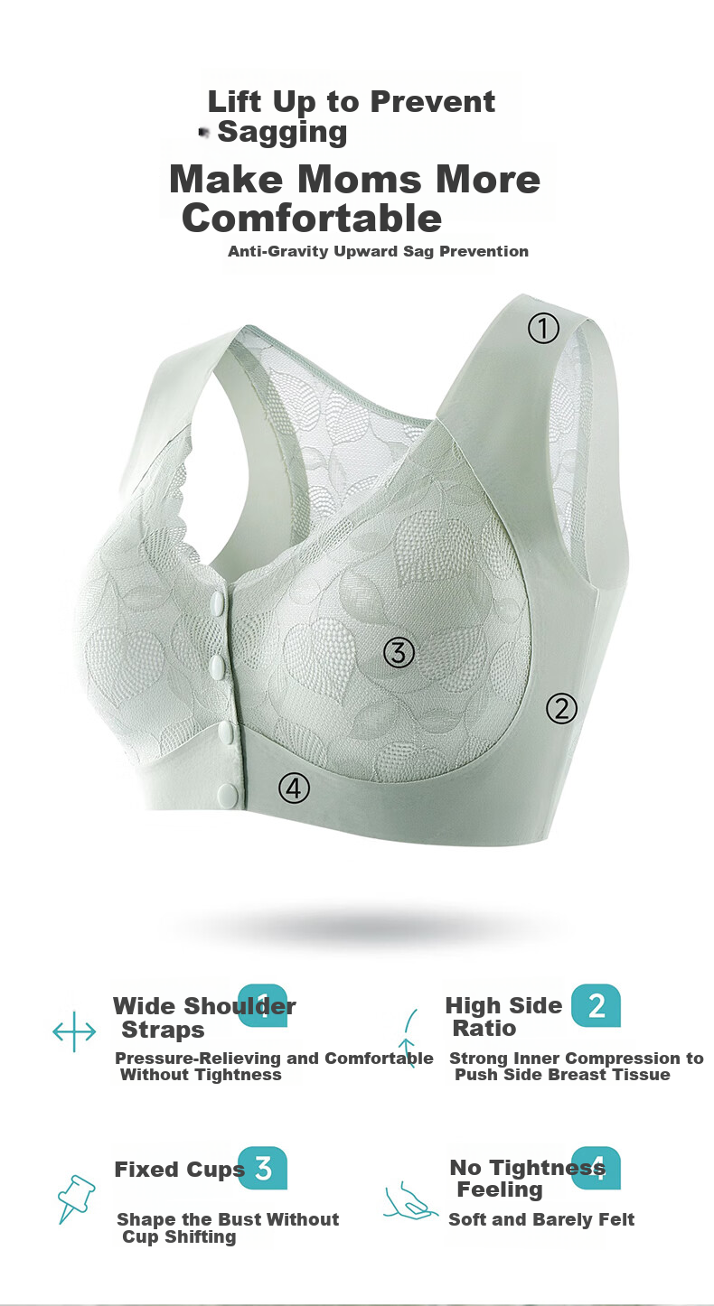 LangSha Women's Maternity Front Closure Bra Middle-aged and Elderly Vest Wireless Large Size Seamless Sports Bra Beautiful Back 3