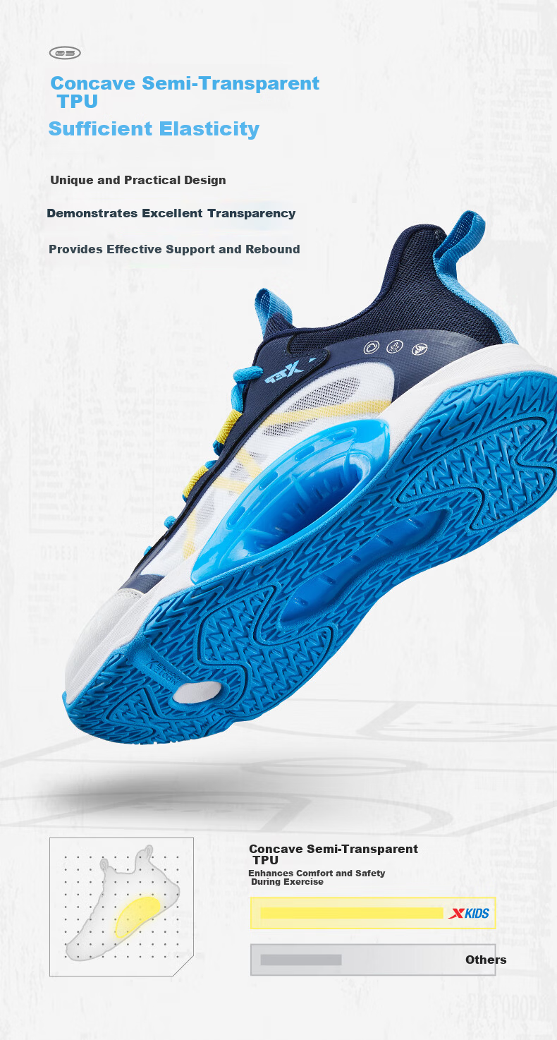 XTEP Kids Boys Mesh Breathable Lace-up Basketball Shoes Starry Blue/Teal Blue Size 38 7