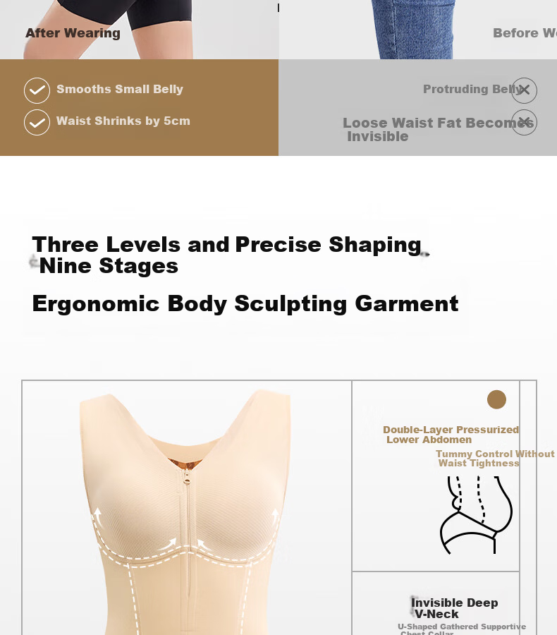 GRACEWELL Women's Zippered Shapewear Bodysuit Waist Cincher Hip Lifter Body Shaping Sculpting Garment with Built-in Bra Black 2XL 6
