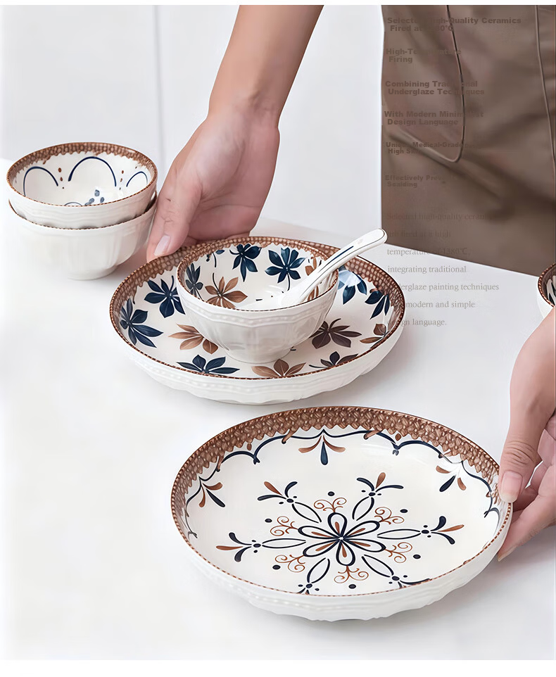 IJARL Red Bowl Set Gift Box Tableware Complete Set 10-Piece Housewarming Engagement Wedding Gift 3