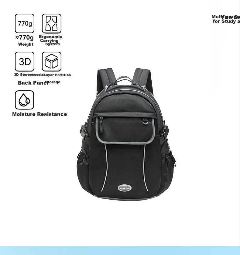SHUKIKU Youth Simple Lightweight Sports Backpack Double Shoulder School Bag Casual Bag Yunhai Pink L 3
