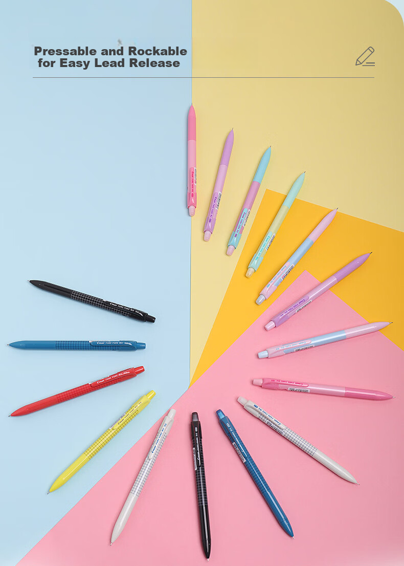 PILOT Colorful Mechanical Pencil for First Grade Elementary Students, Exam Pencil, Children's Stationery, Sketching Pencil with Eraser Tip HFME-20R 0.5mm Yellow Grid 3