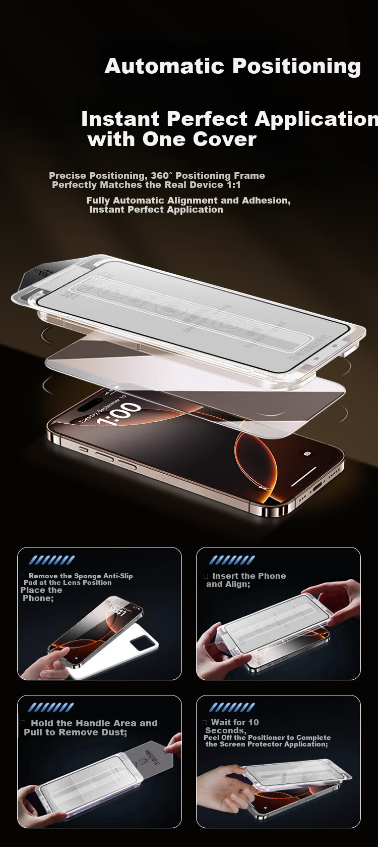Kulefeng [Corning AR Enhanced Transparency | Dust-Free Instant Application] Suitable for Apple 18 Pro Tempered Glass Screen Protector, IPhone 17 Pro Phone Film, High-Definition Anti-Shatter Shatterproof Protective Film 4
