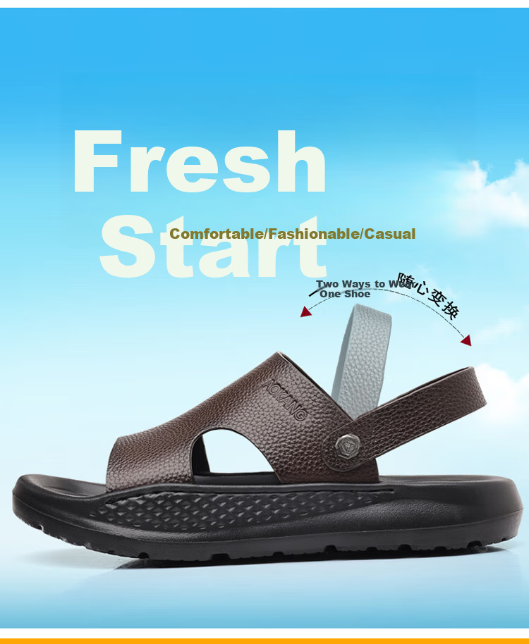 Aokang Summer New Thick-Soled Sandals, Cowhide Soft Sole Casual Beach Shoes Slippers, Brown, Size 44 2