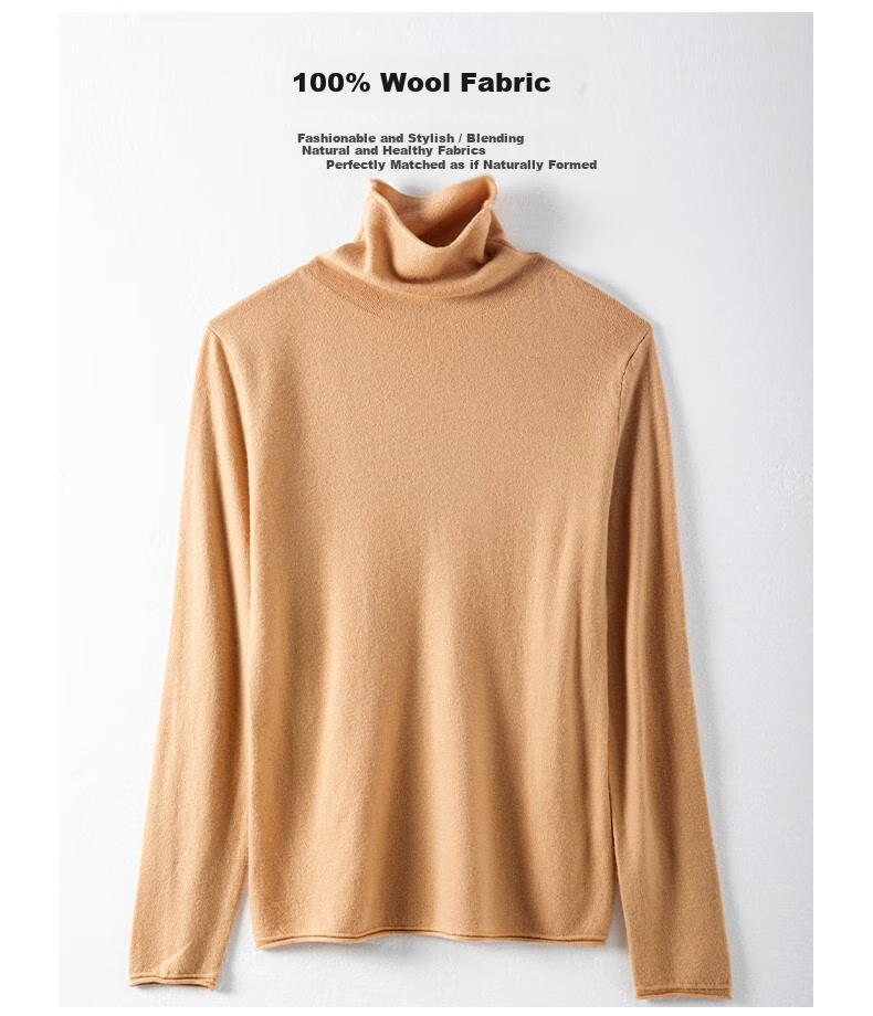 Hengyuanxiang 100% Pure Wool Women's Sweater Autumn Winter Turtleneck Thin Fashion Casual Knitwear Versatile Base Shirt Top 7