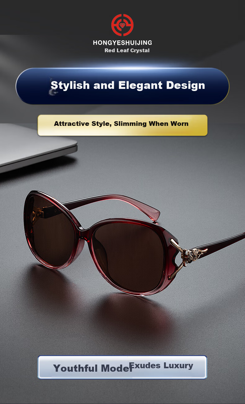HONGYE Elegant Women's Crystal Sunglasses for Mom, Sun Protection, Clear Vision, Slimming, Stylish Elderly Stone Lens Shades 5