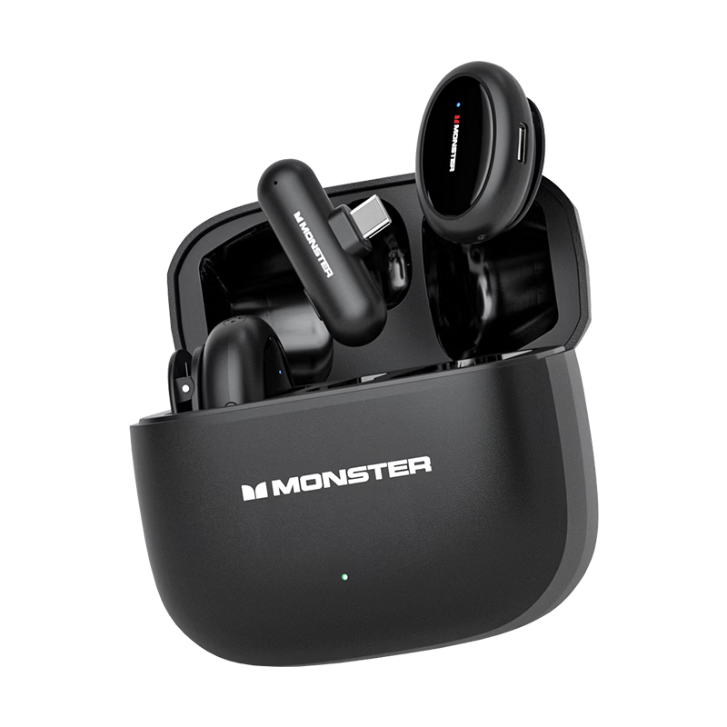 Monster Wireless Lavalier Microphone for Mobile Live Streaming, Podcaster's Short Video Outdoor Vlog Recording AI Noise Reduction One-To with Charging Case N12